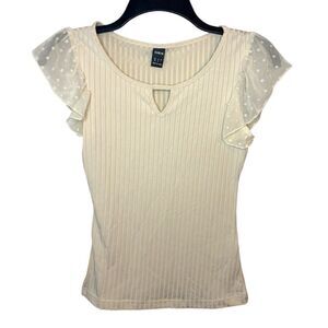 SHEIN Cream Ribbed Ruffle Blouse Size XS